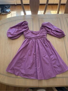 Abercrombie & Fitch Lavender Puff-Sleeve Mini Dress